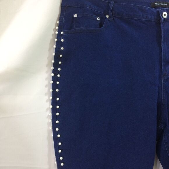 Ashley Stewart Womens Jeans Dark Wash Pearl Trim Plus Size 28 Stretch - Picture 4 of 5